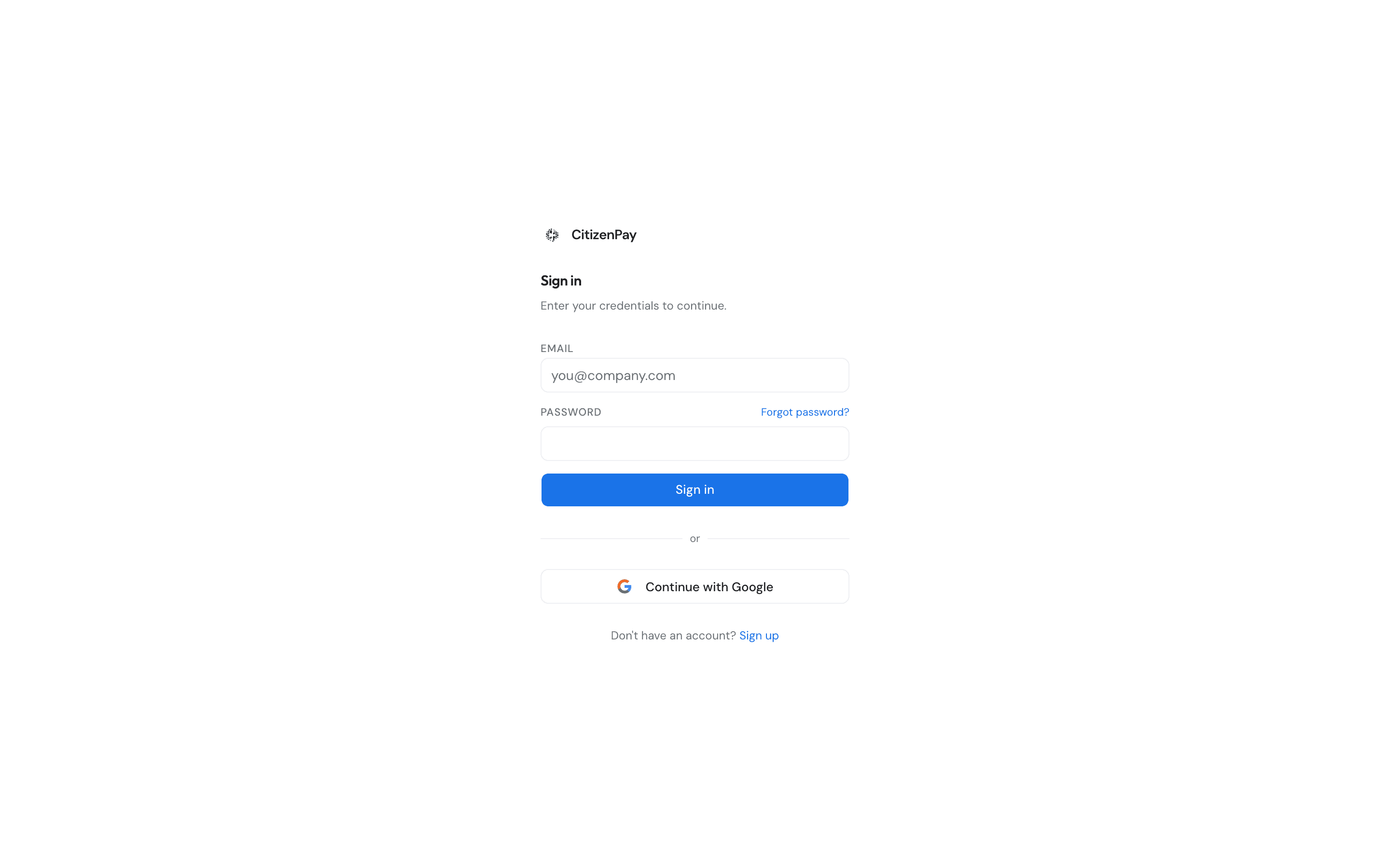 The Citizen Pay dashboard sign-in page