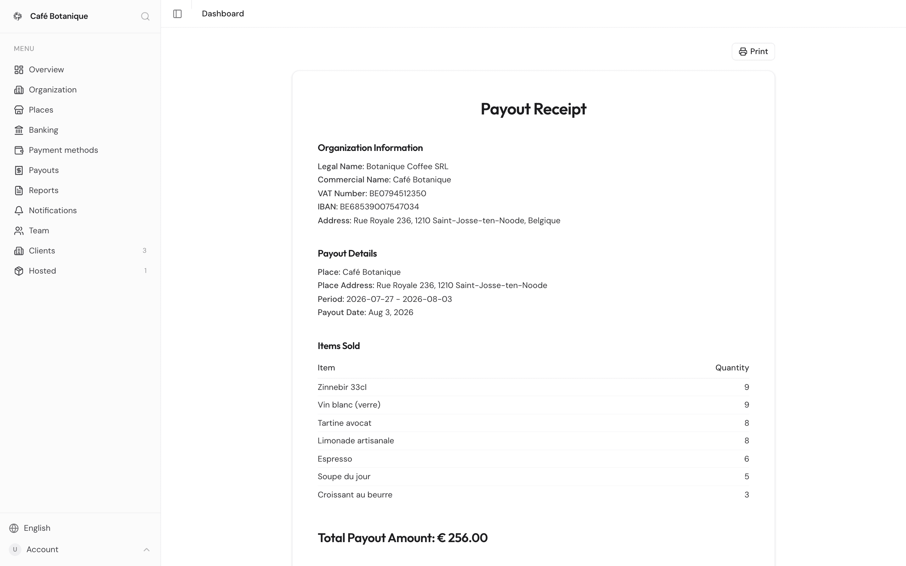 A printable payout receipt