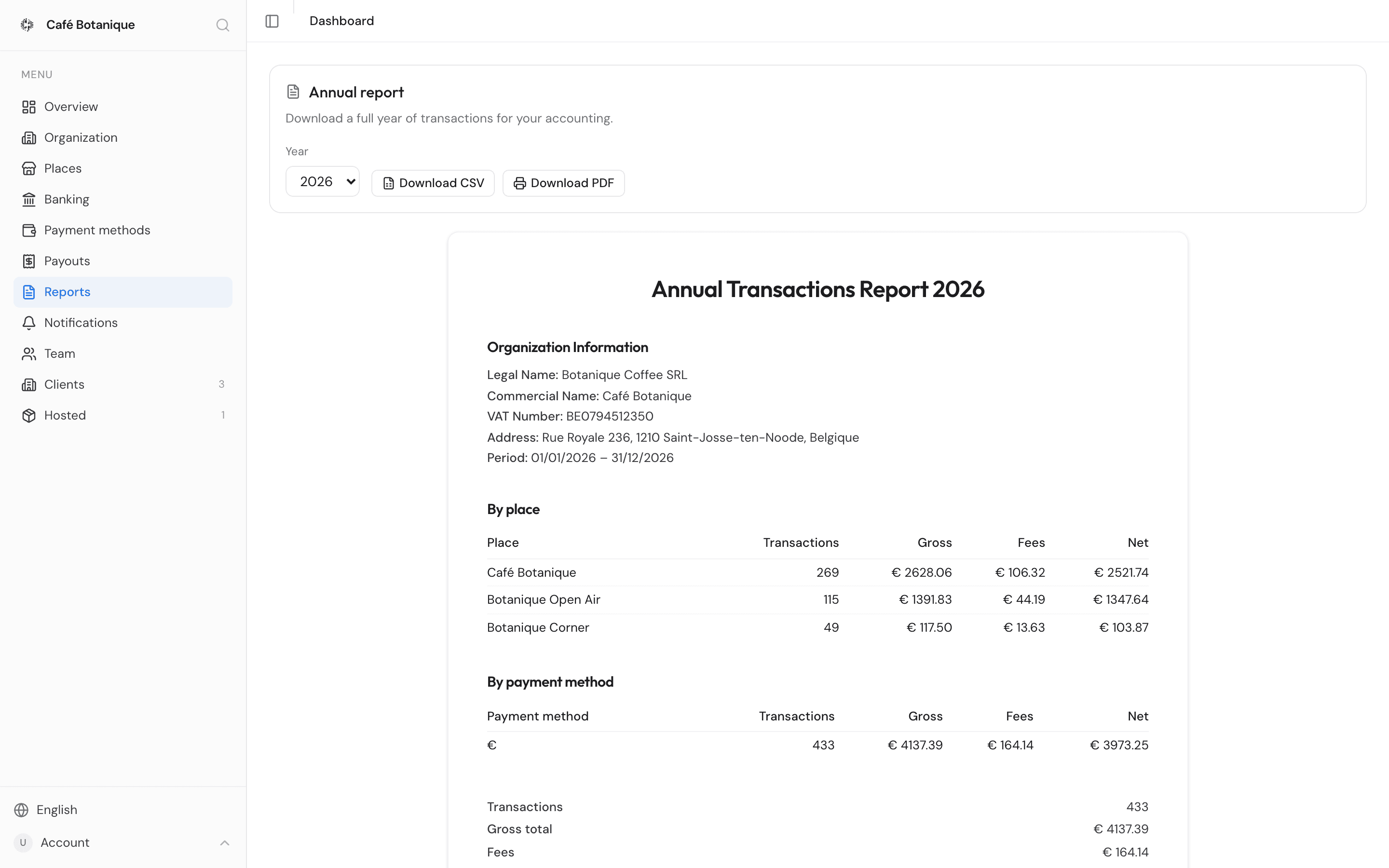 The Reports page with the annual report card and summary sheet