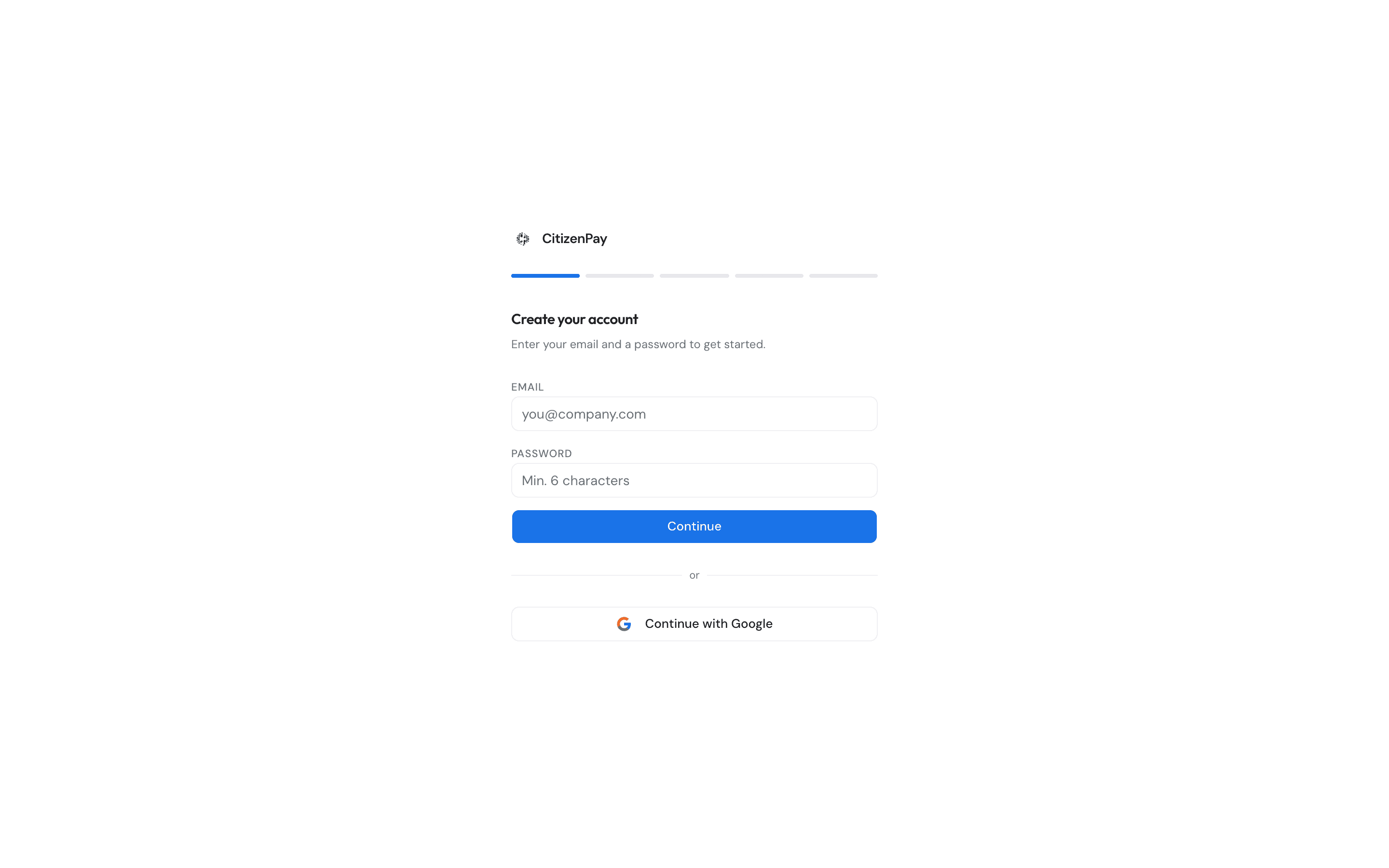Step 1 of sign-up: creating your account